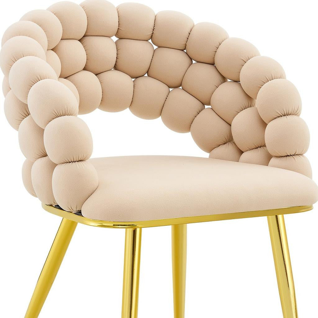 Set of Two Beige and Gold Velvet Dining Side Chairs