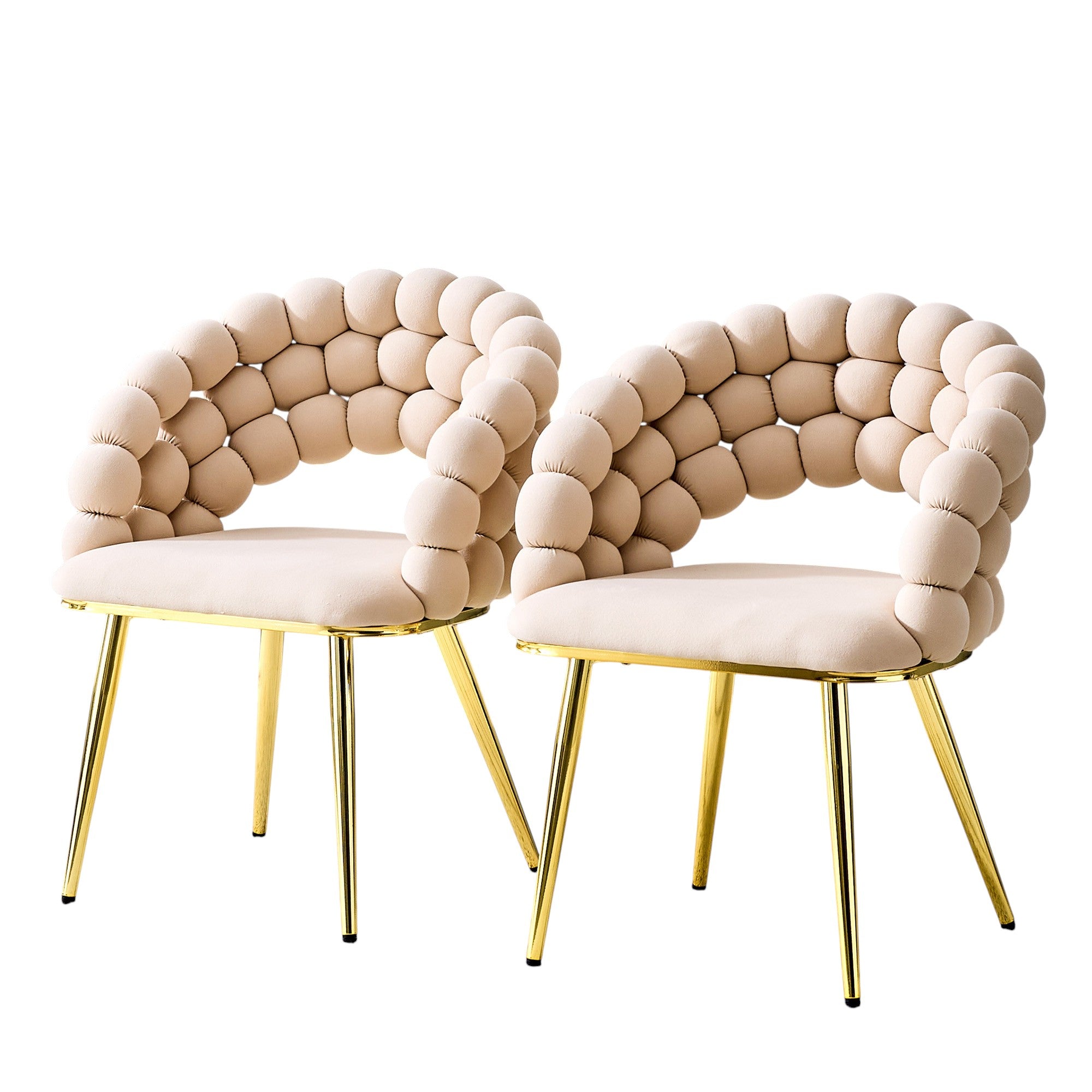 Set of Two Beige and Gold Velvet Dining Side Chairs