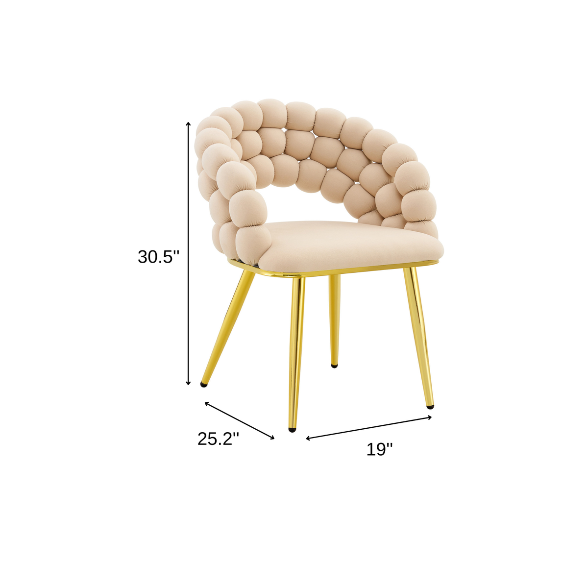 Set of Two Beige and Gold Velvet Dining Side Chairs