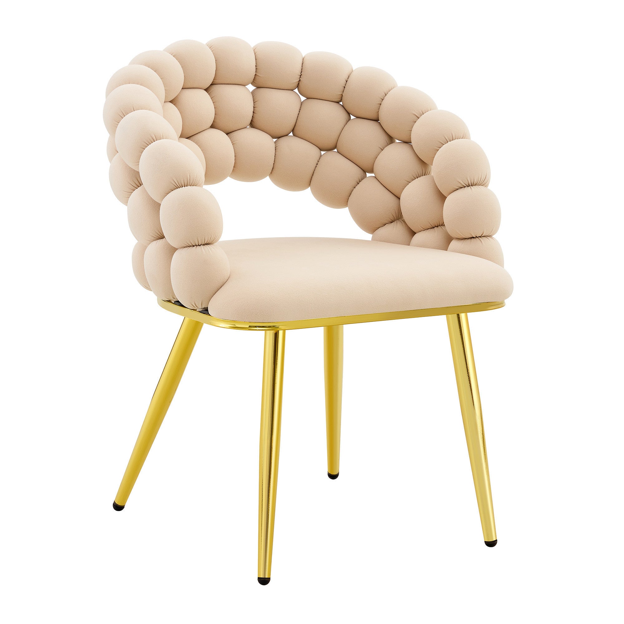 Set of Two Beige and Gold Velvet Dining Side Chairs