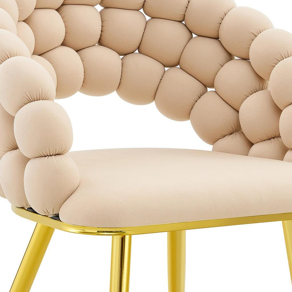 Set of Two Beige and Gold Velvet Dining Side Chairs