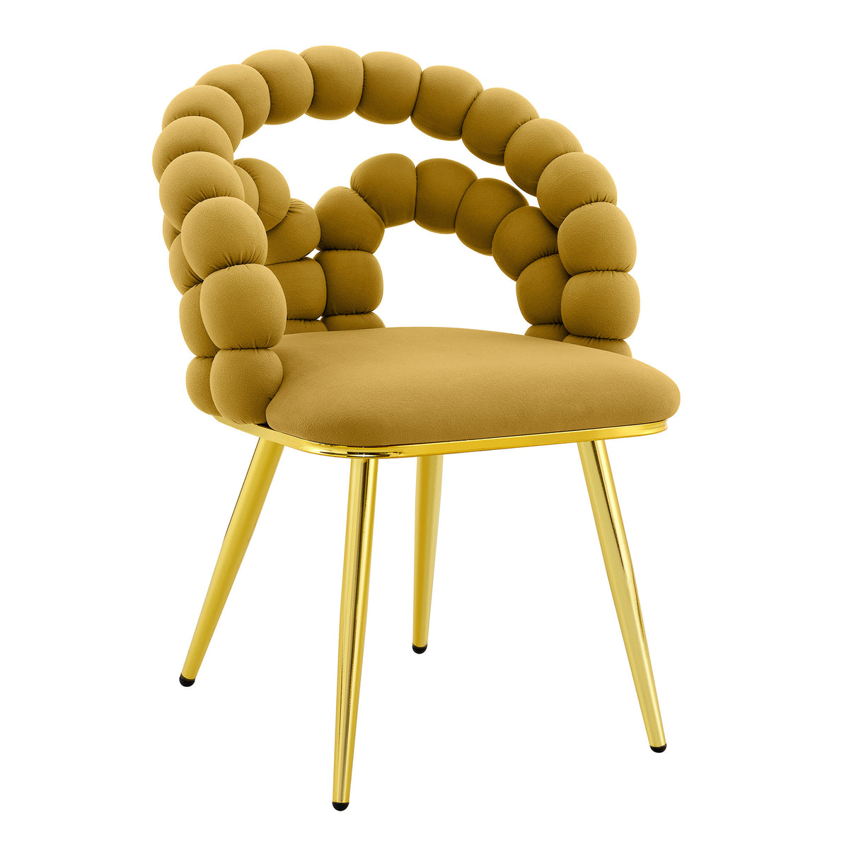 Set of Two Yellow And Gold Velvet And Metal Open Back Dining Arm Chairs