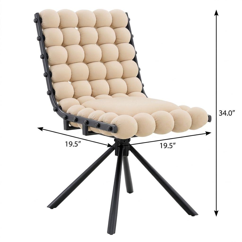 Set of Two Beige and Black Bubble Tufted Microfiber Dining Side Chairs