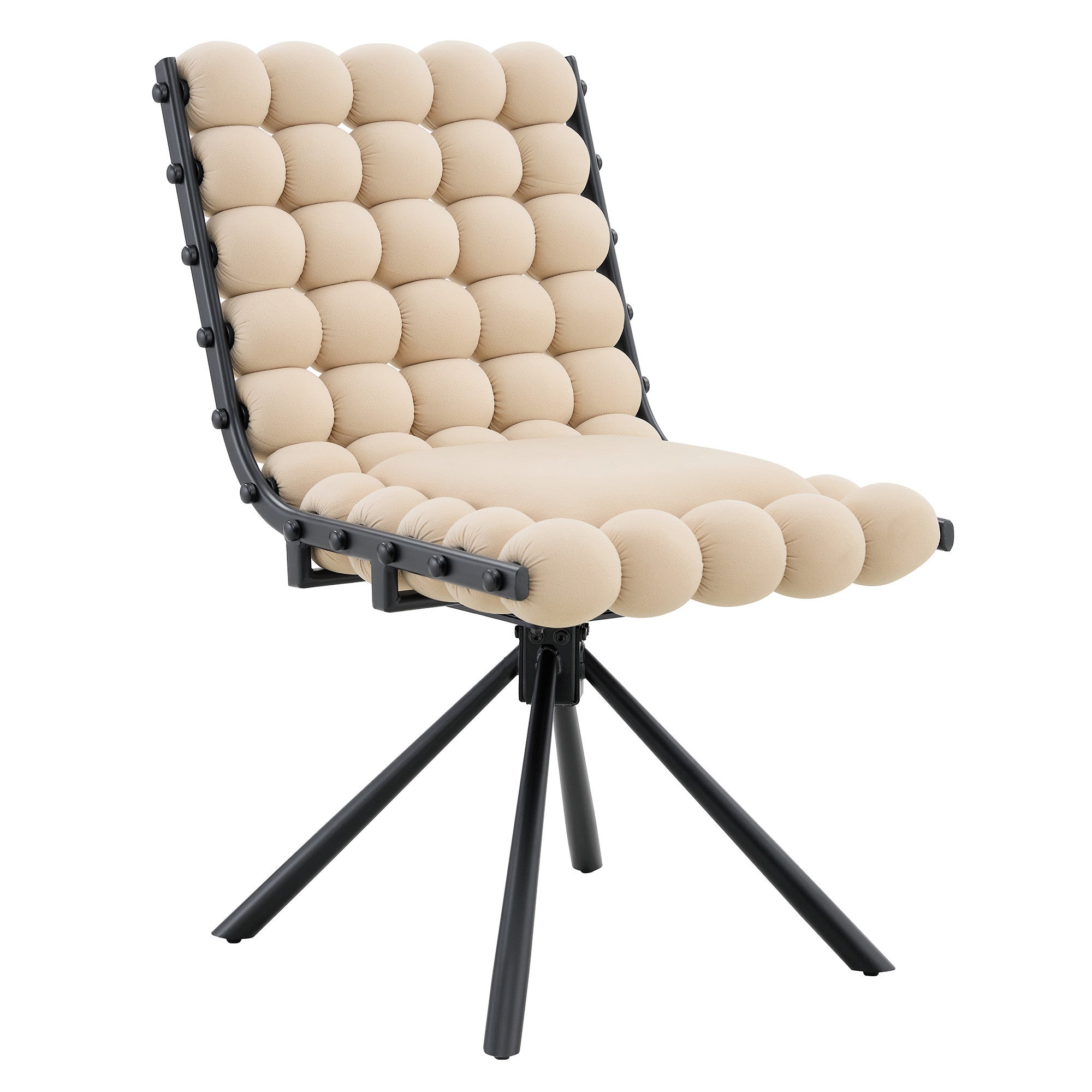 Set of Two Beige and Black Bubble Tufted Microfiber Dining Side Chairs
