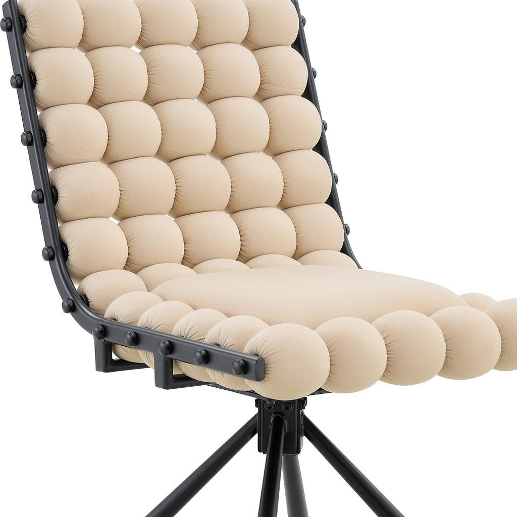 Set of Two Beige and Black Bubble Tufted Microfiber Dining Side Chairs