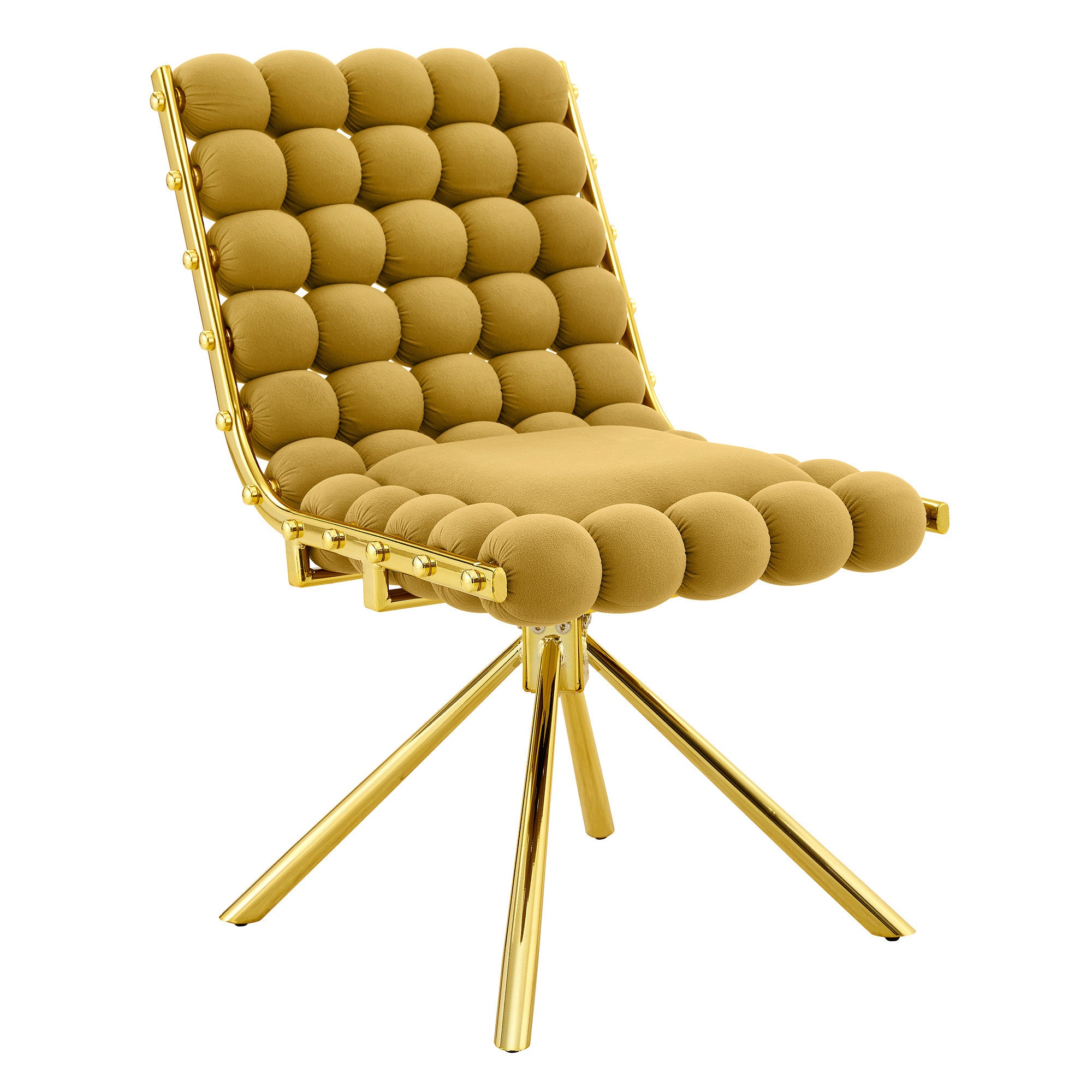 Set of Two Gold Tufted Microfiber Swivel Dining Side Chairs