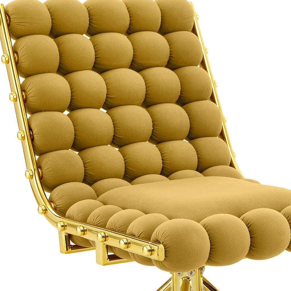 Set of Two Gold Tufted Microfiber Swivel Dining Side Chairs