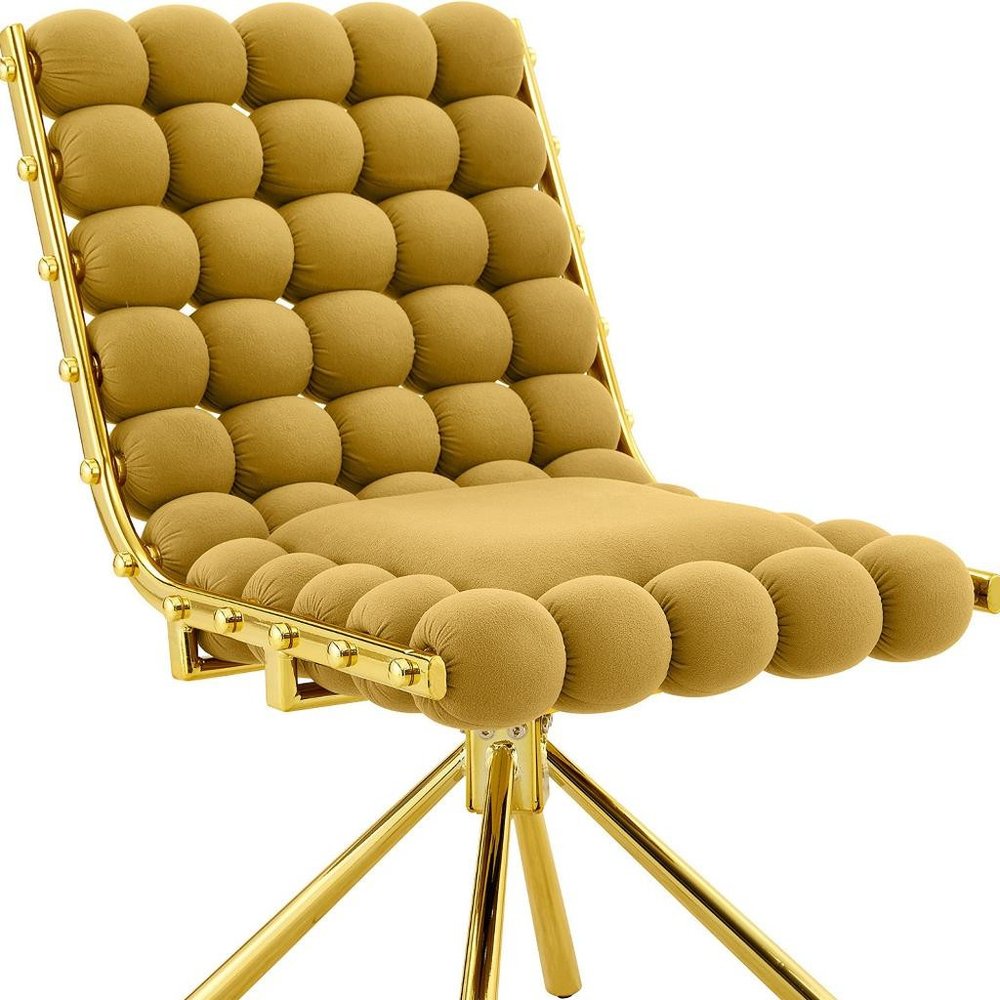 Set of Two Yellow and Gold Velvet Dining Side Chairs