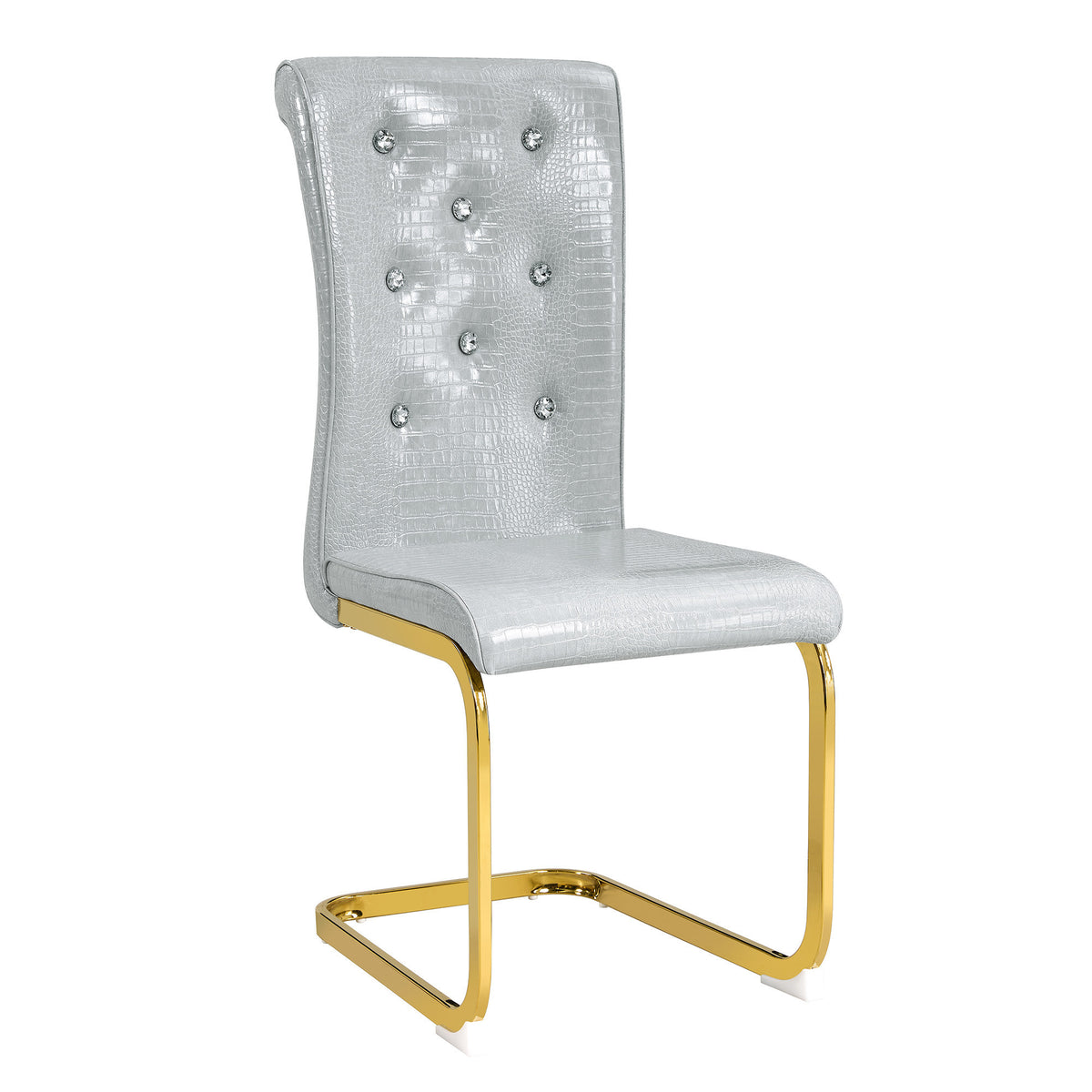 Set of Four Gray And Gold Tufted Faux Leather And Metal Dining Side Chairs