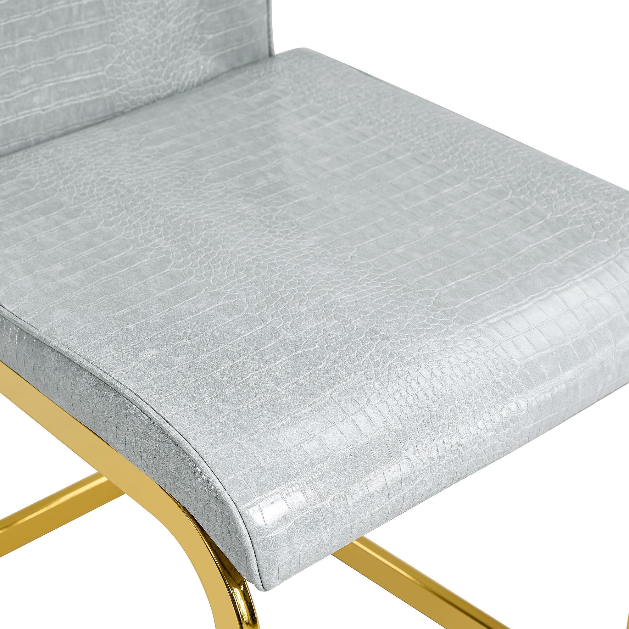 Set of Four Gray And Gold Tufted Faux Leather And Metal Dining Side Chairs