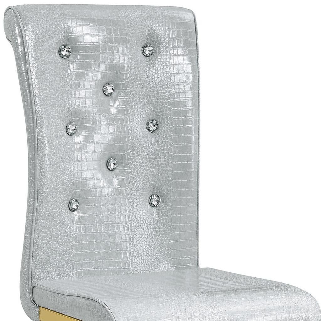 Set of Four Gray And Gold Tufted Faux Leather And Metal Dining Side Chairs