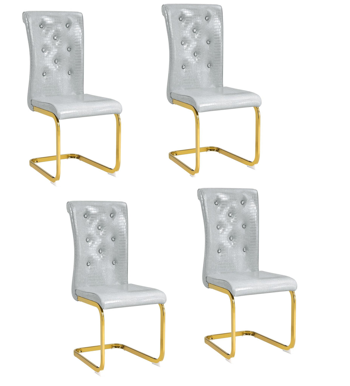 Set of Four Gray And Gold Tufted Faux Leather And Metal Dining Side Chairs