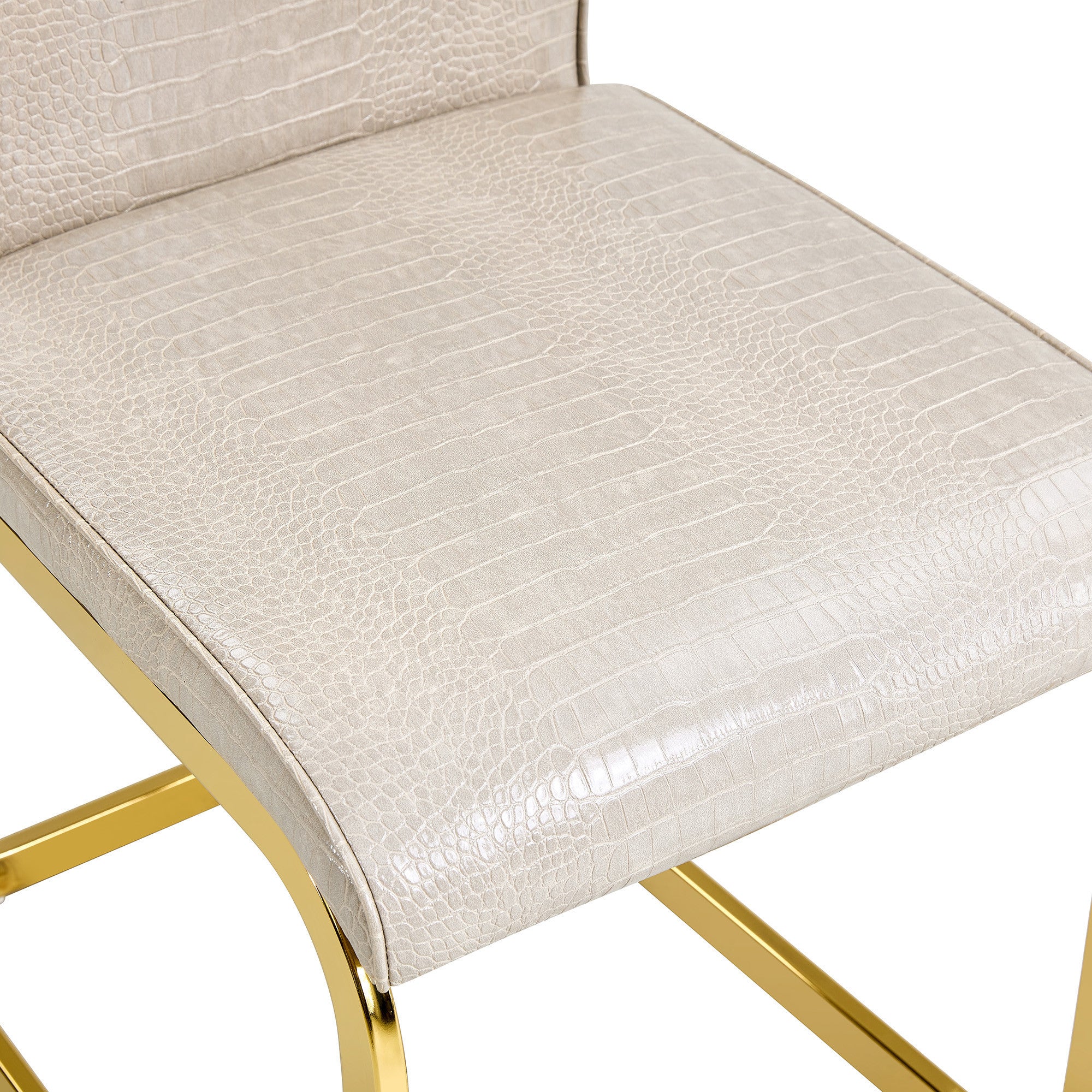 Set of Four Beige And Gold Tufted Faux Leather And Metal Dining Side Chairs