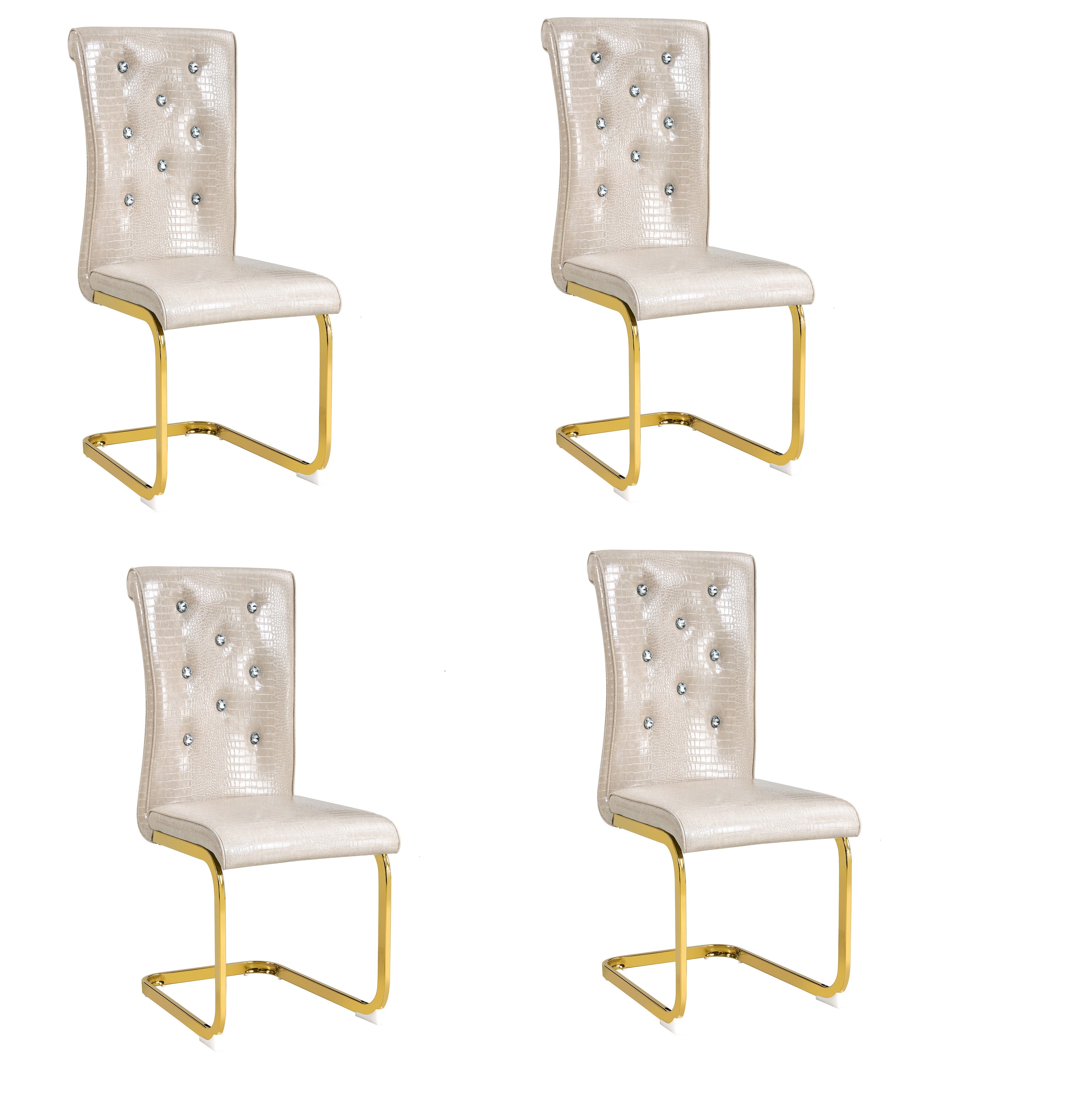 Set of Four Beige And Gold Tufted Faux Leather And Metal Dining Side Chairs