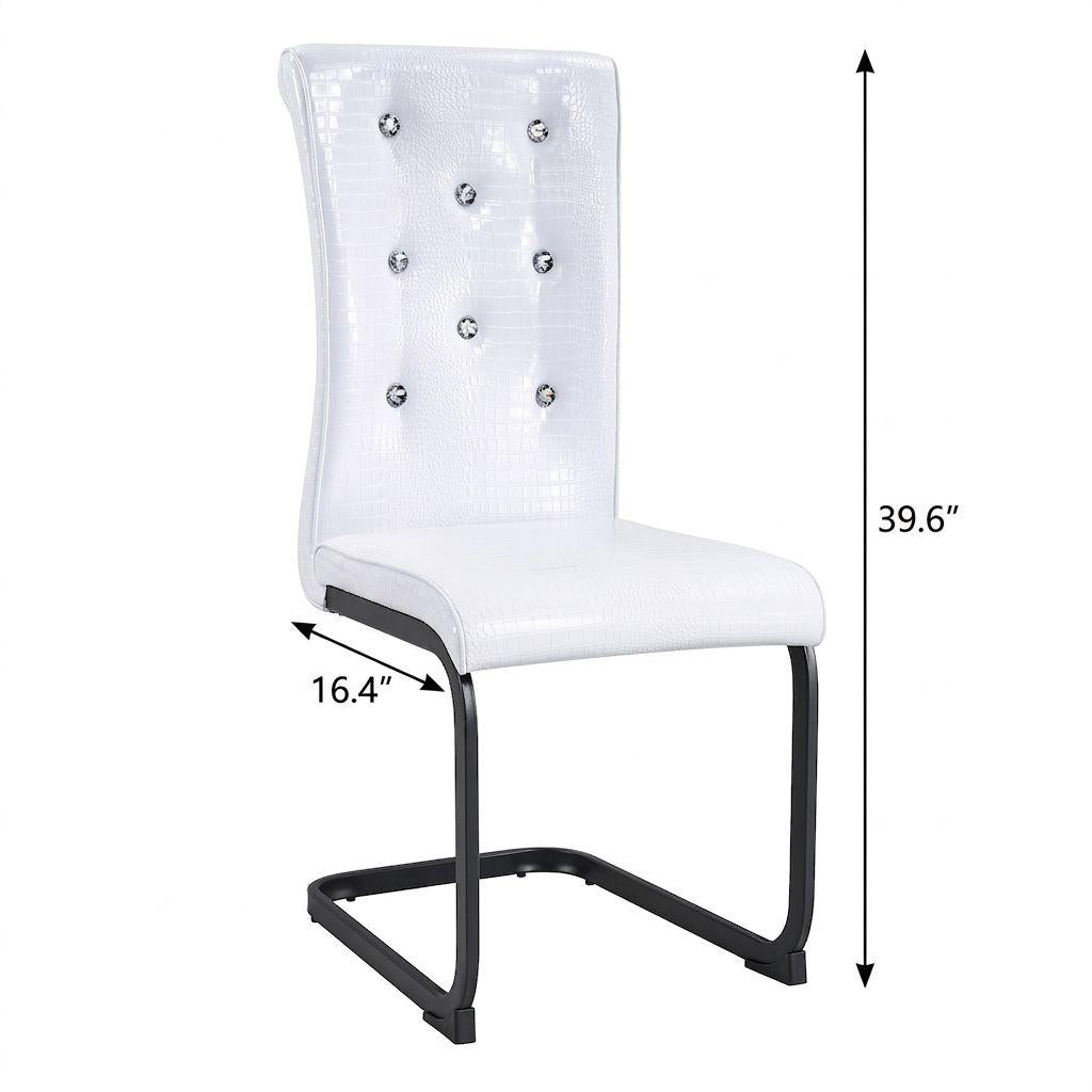 Set of Four White And Black Tufted Faux Leather And Metal Dining Side Chairs