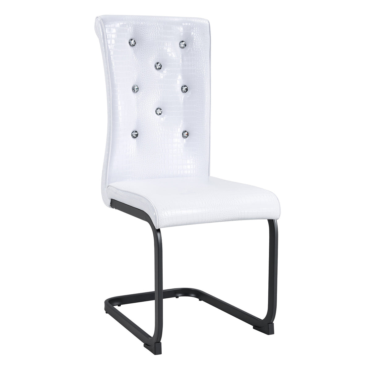 Set of Four White And Black Tufted Faux Leather And Metal Dining Side Chairs