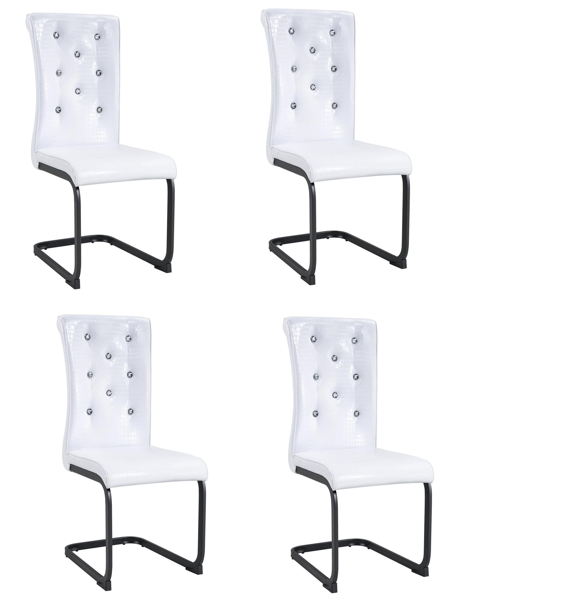 Set of Four White And Black Tufted Faux Leather And Metal Dining Side Chairs