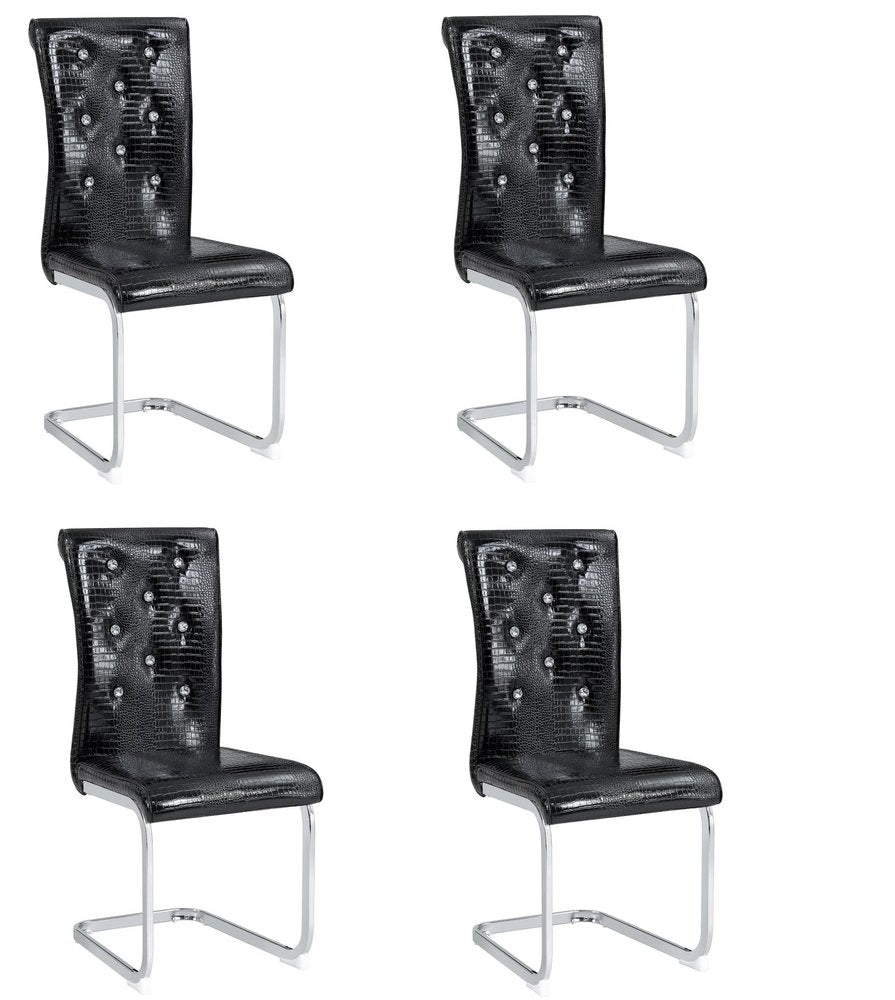 Set of Four Black and Silver Faux Leather Dining Side Chairs