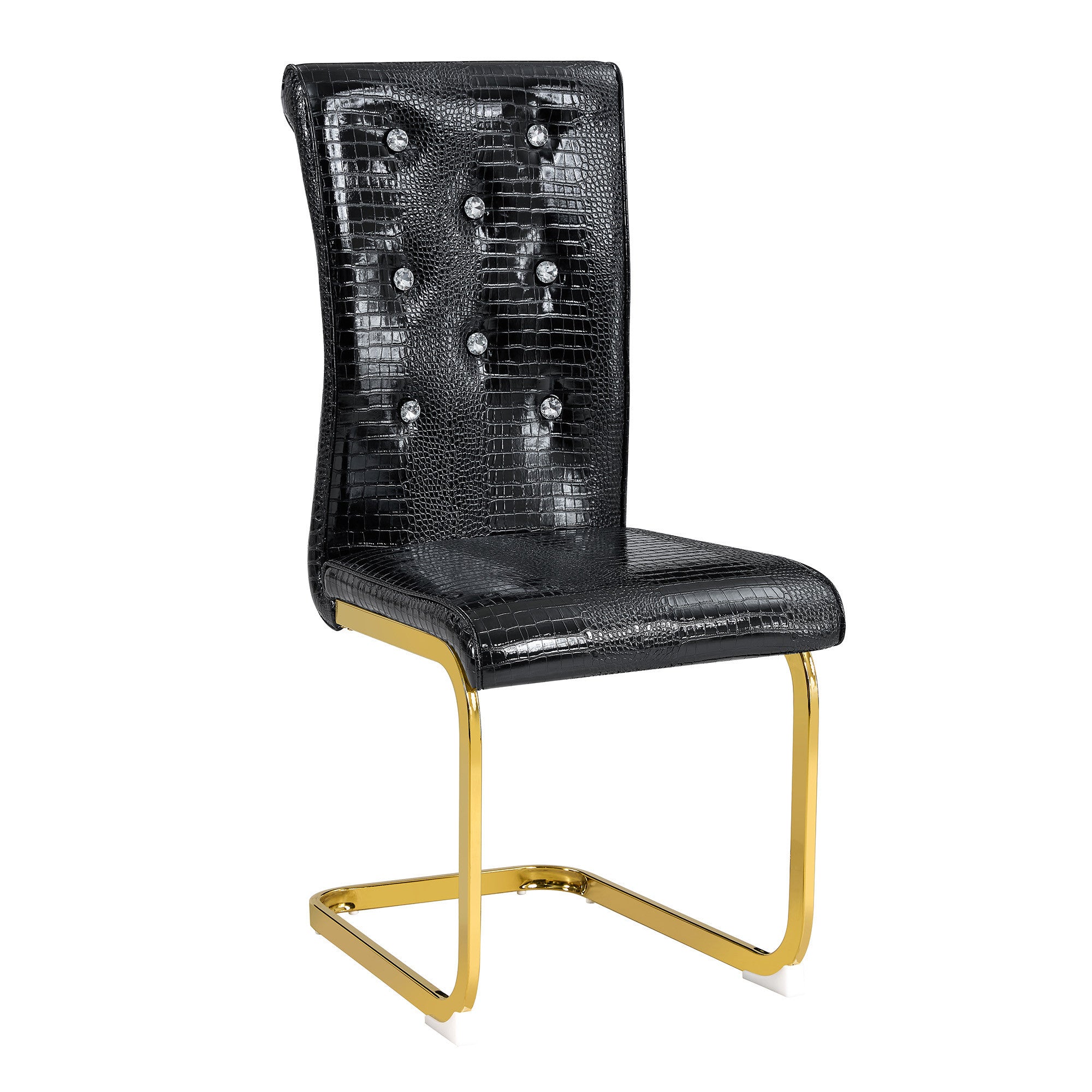 Set of Four Black And Gold Tufted Faux Leather And Metal Dining Side Chairs