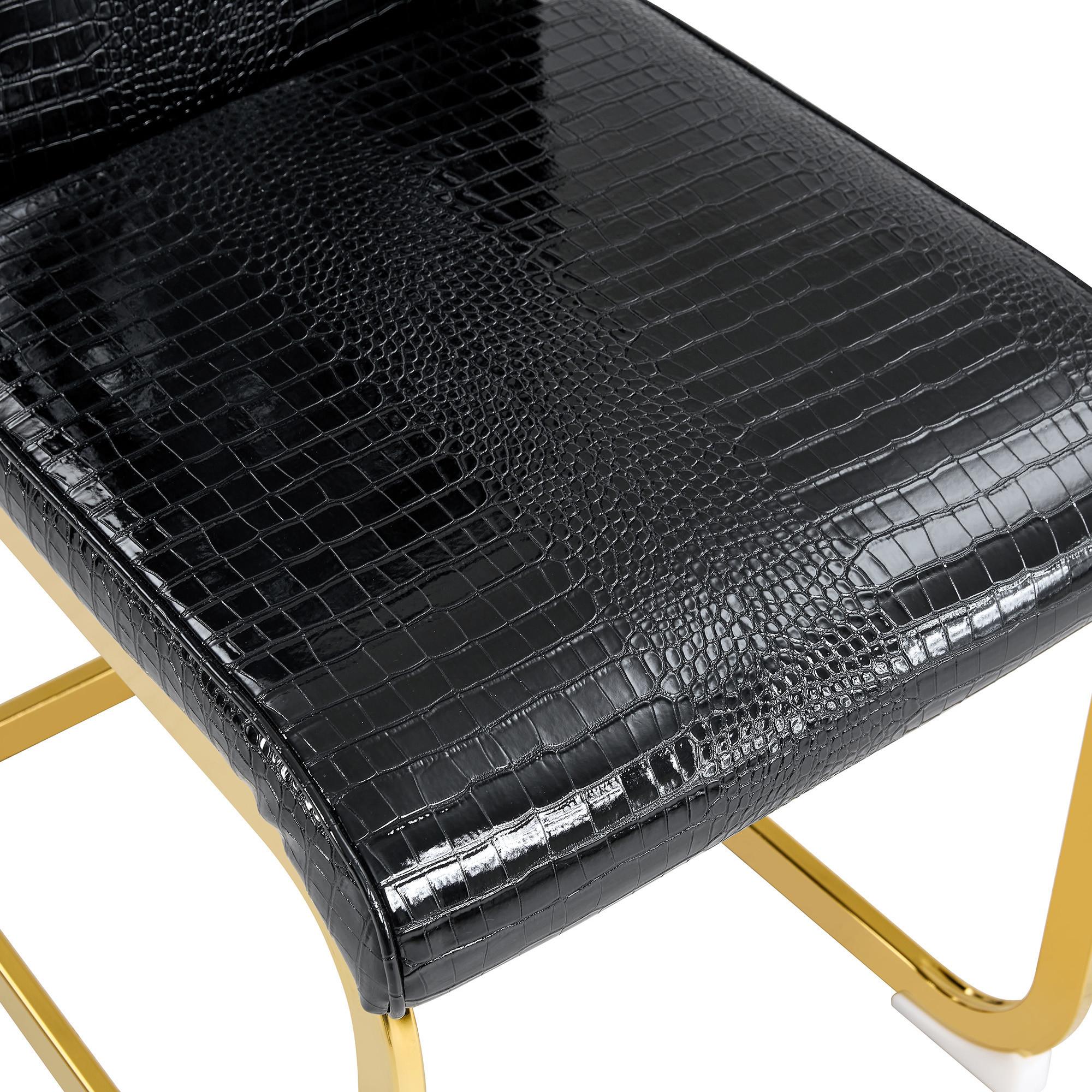 Set of Four Black And Gold Tufted Faux Leather And Metal Dining Side Chairs