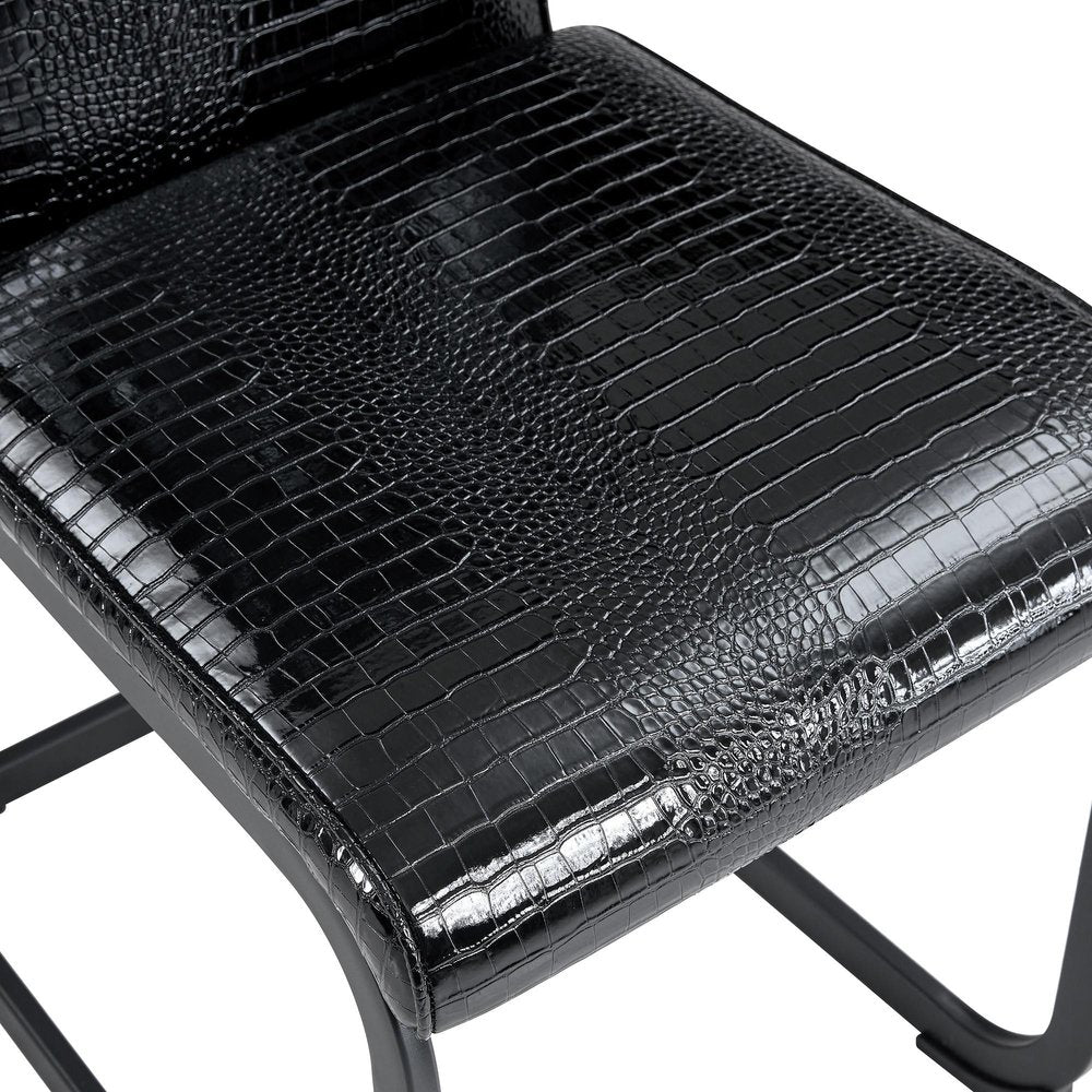 Set of Four Black Faux Leather Dining Side Chairs