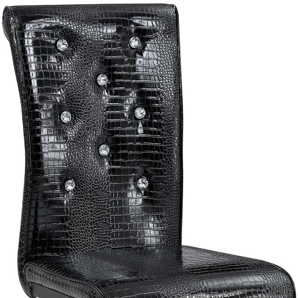 Set of Four Black Faux Leather Dining Side Chairs