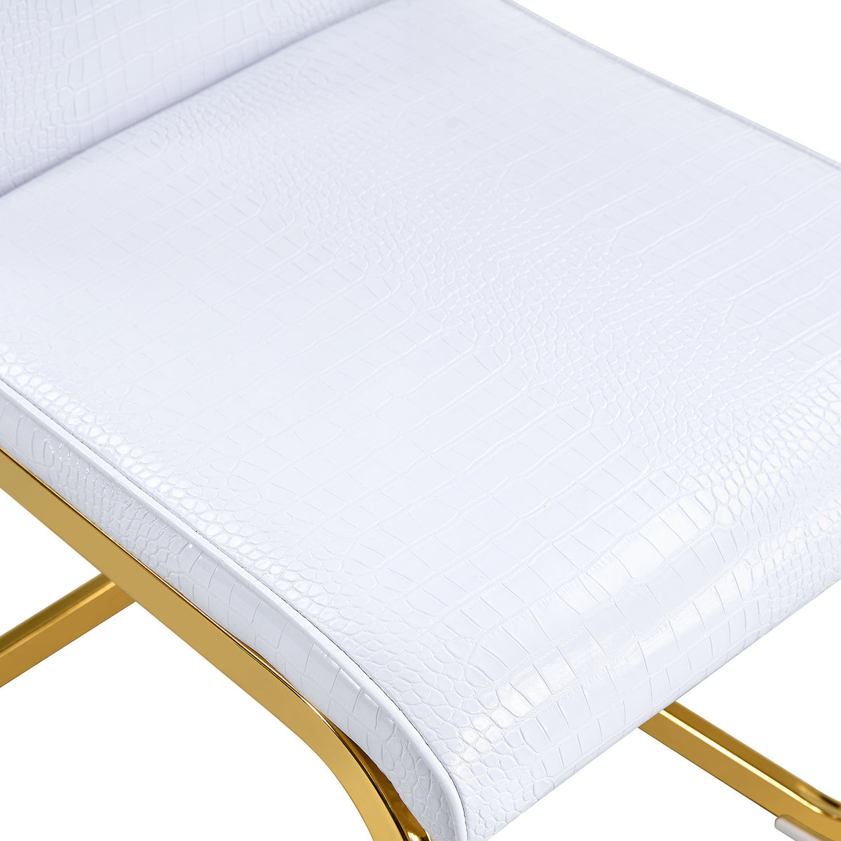 Set of Two White And Gold Tufted Faux Leather And Metal Dining Side Chairs