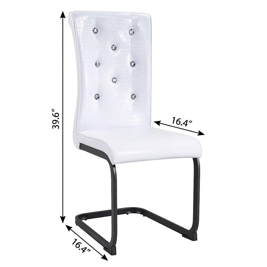 Set of Two White And Black Tufted Faux Leather And Metal Dining Side Chairs