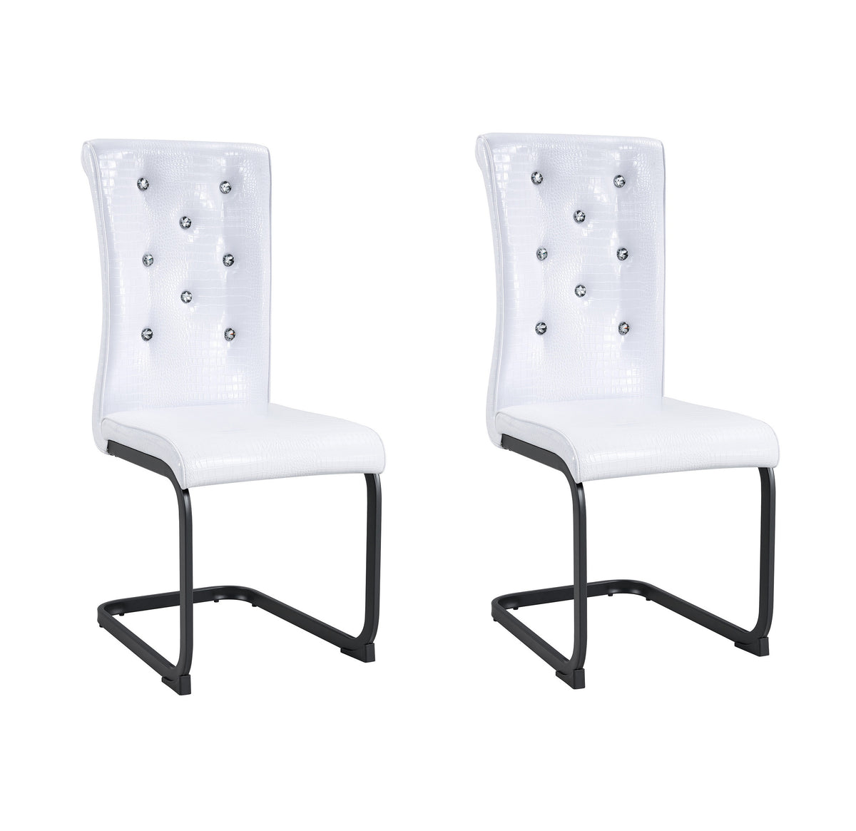 Set of Two White And Black Tufted Faux Leather And Metal Dining Side Chairs