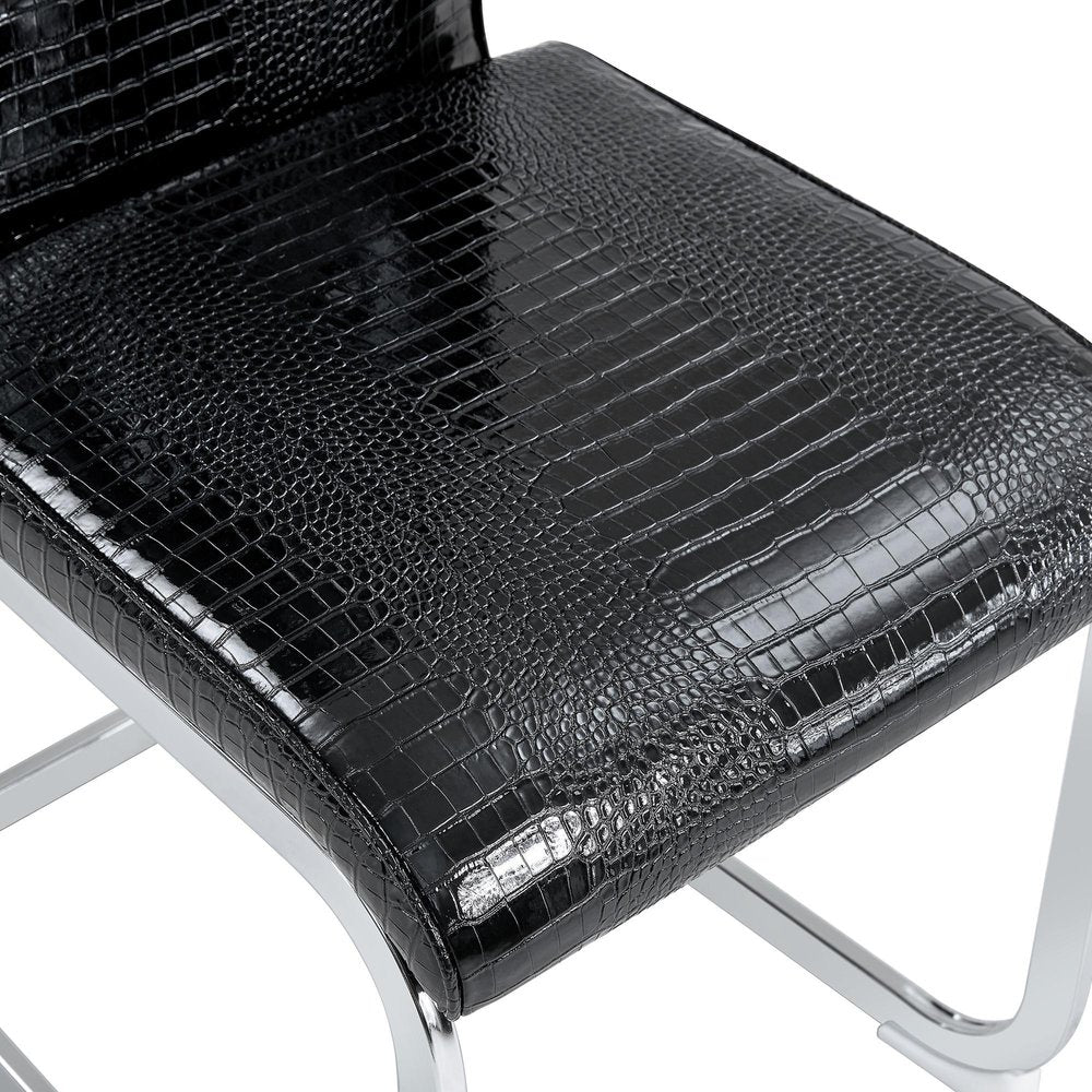 Set of Two Black and Silver Faux Leather Dining Side Chairs