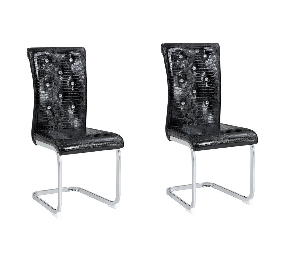Set of Two Black and Silver Faux Leather Dining Side Chairs