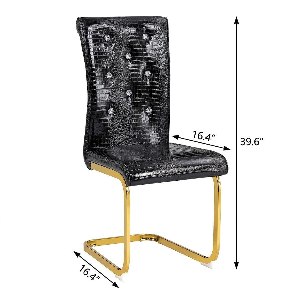 Set of Two Black And Gold Tufted Faux Leather And Metal Dining Side Chairs