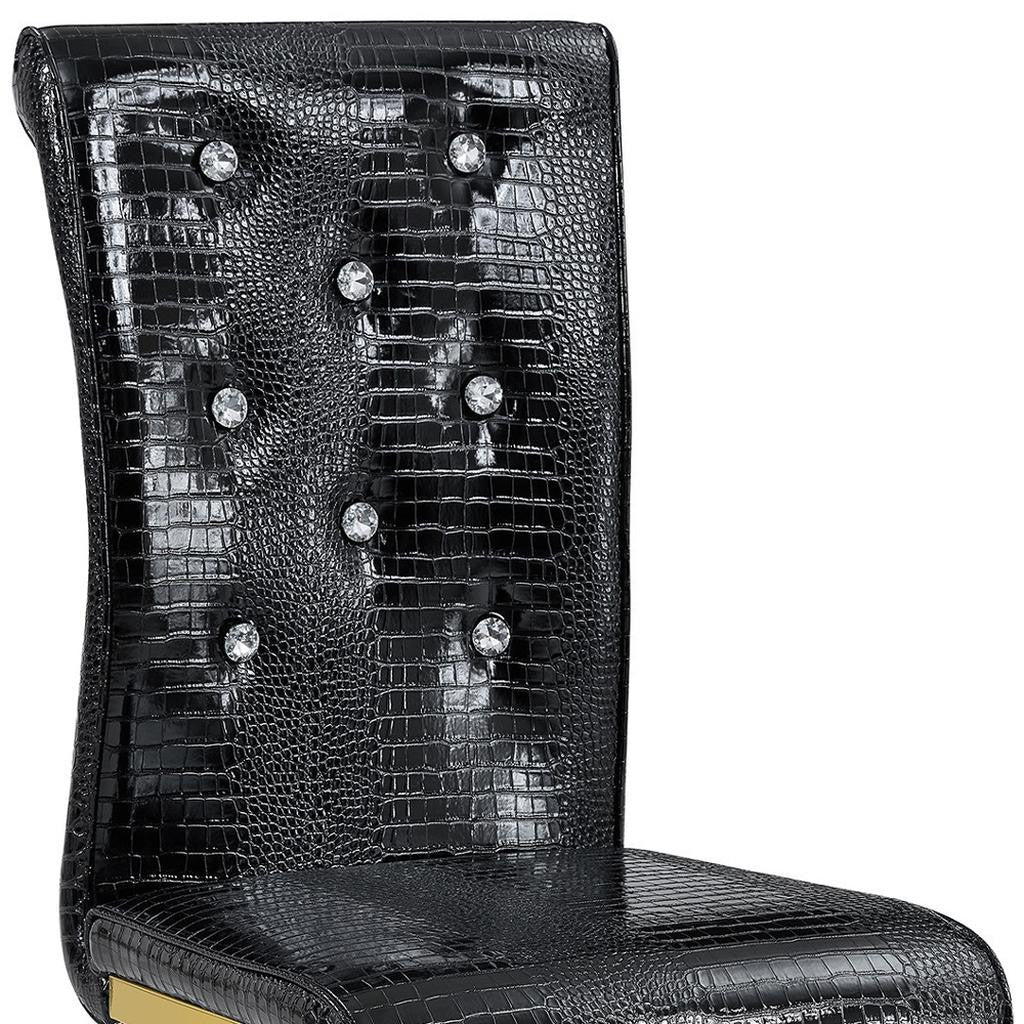 Set of Two Black And Gold Tufted Faux Leather And Metal Dining Side Chairs