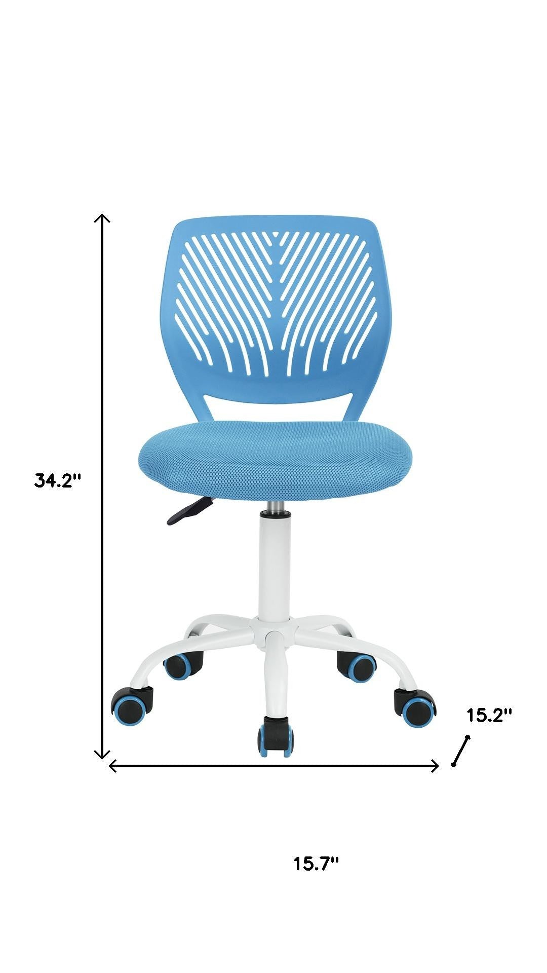 Blue and White Adjustable Height Swivel Rolling Office Chair