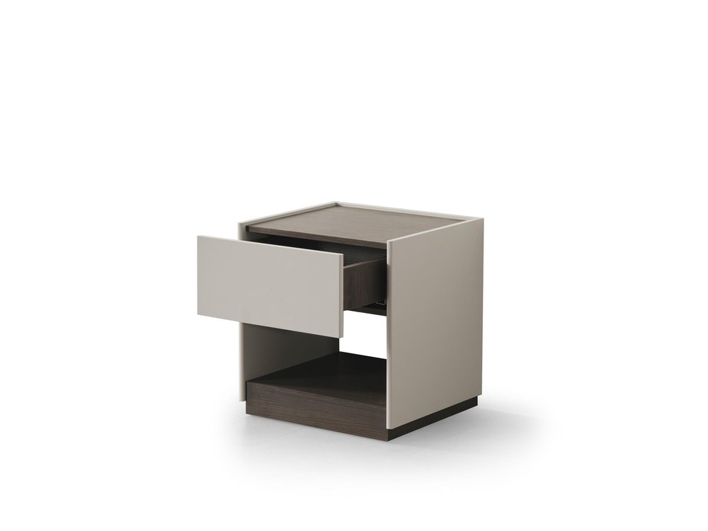 23" Light Gray And Walnut Wood One Drawer Nightstand