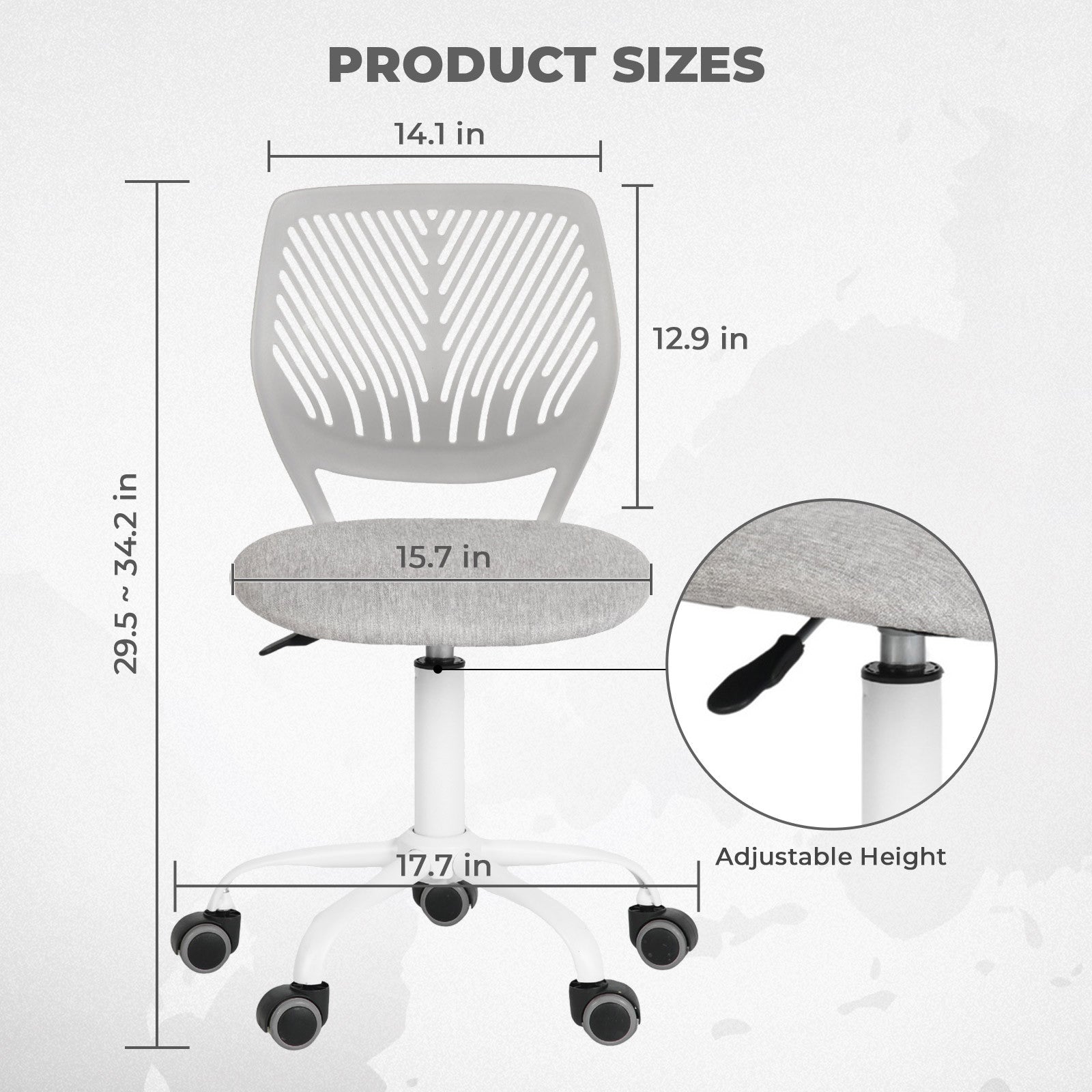 Gray and White Adjustable Height Swivel Rolling Office Chair