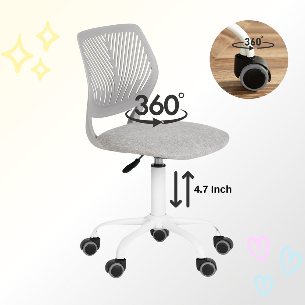 Gray and White Adjustable Height Swivel Rolling Office Chair