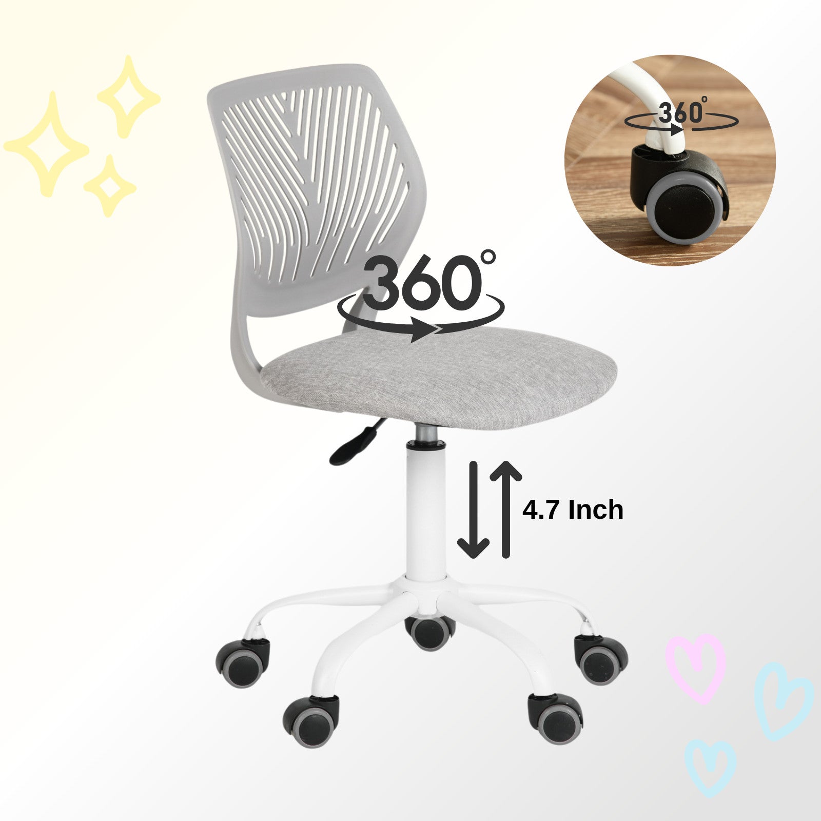 Gray and White Adjustable Height Swivel Rolling Office Chair