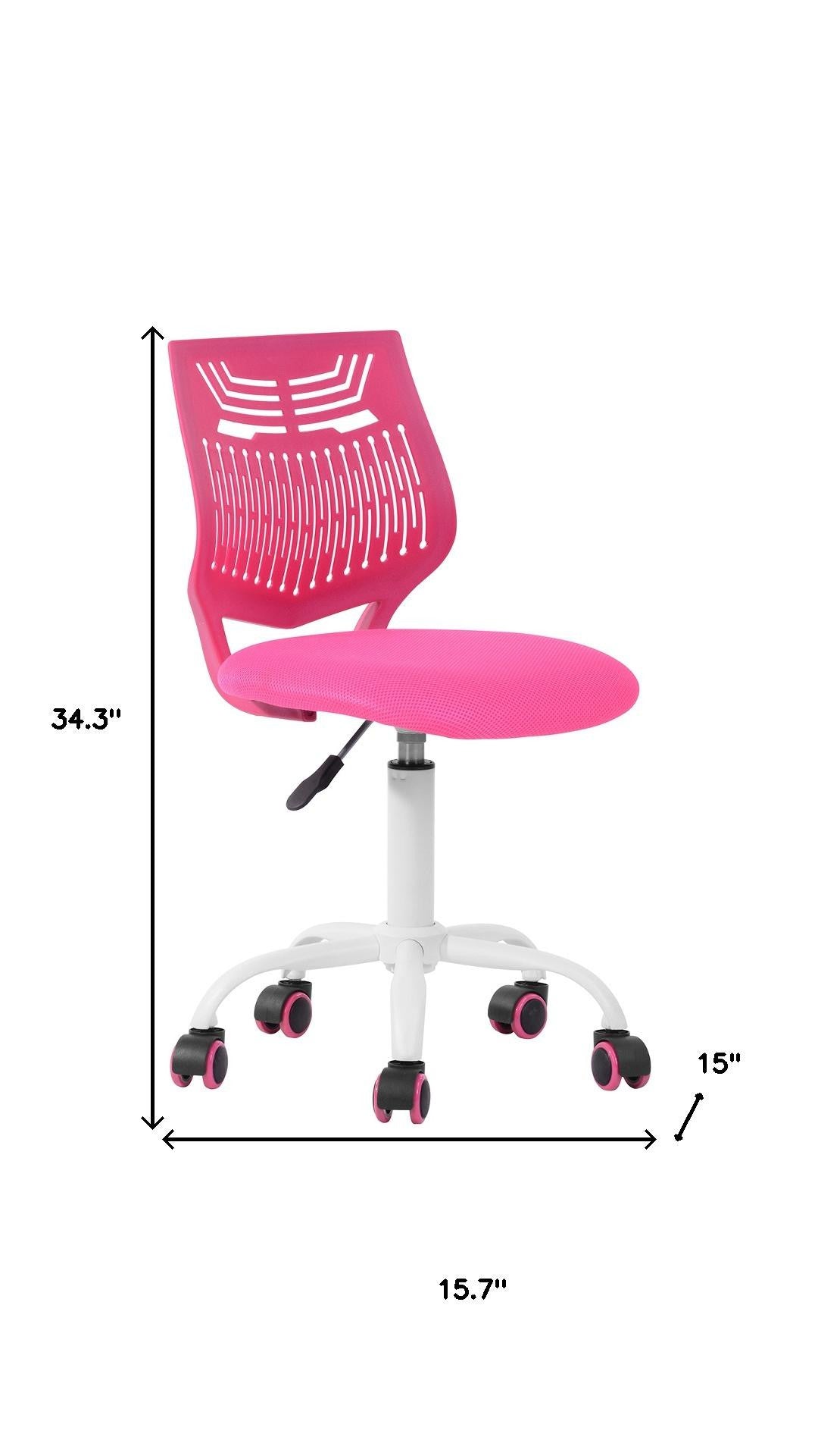 Fuchsia and White Adjustable Height Swivel Rolling Office Chair