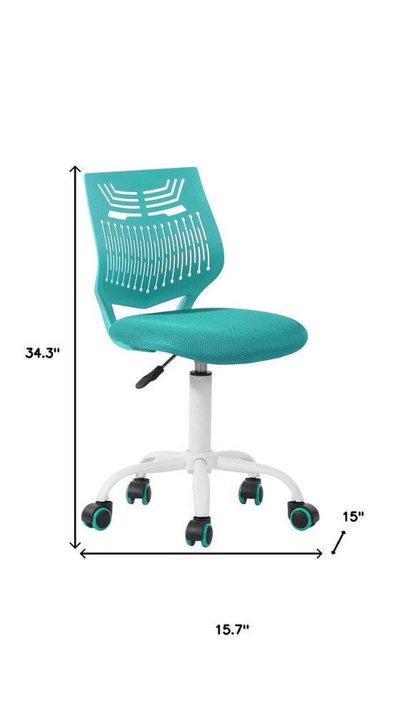Aqua and White Adjustable Height Swivel Rolling Office Chair