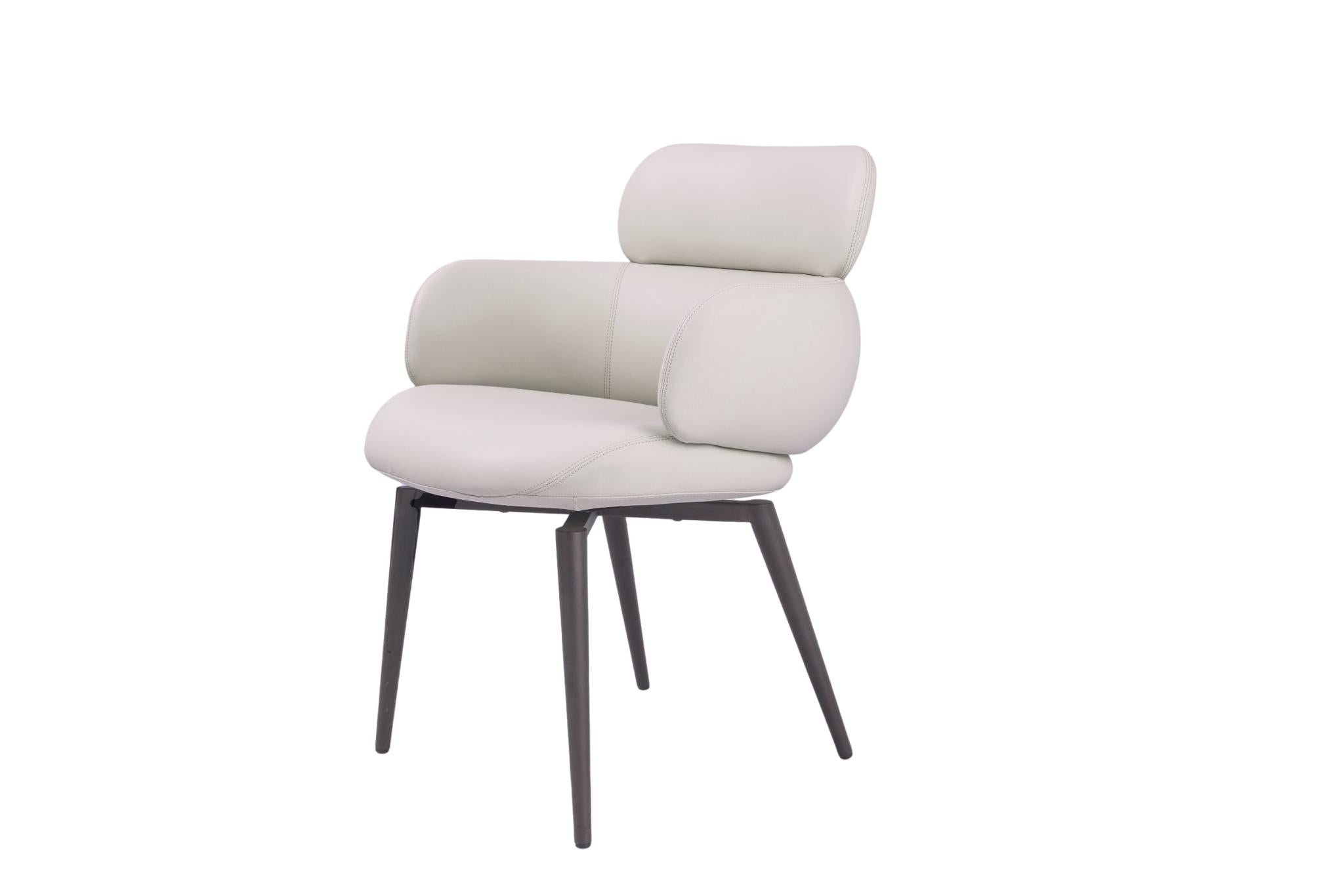 Light Gray and Black Faux Leather and Metal Dining Arm Chair
