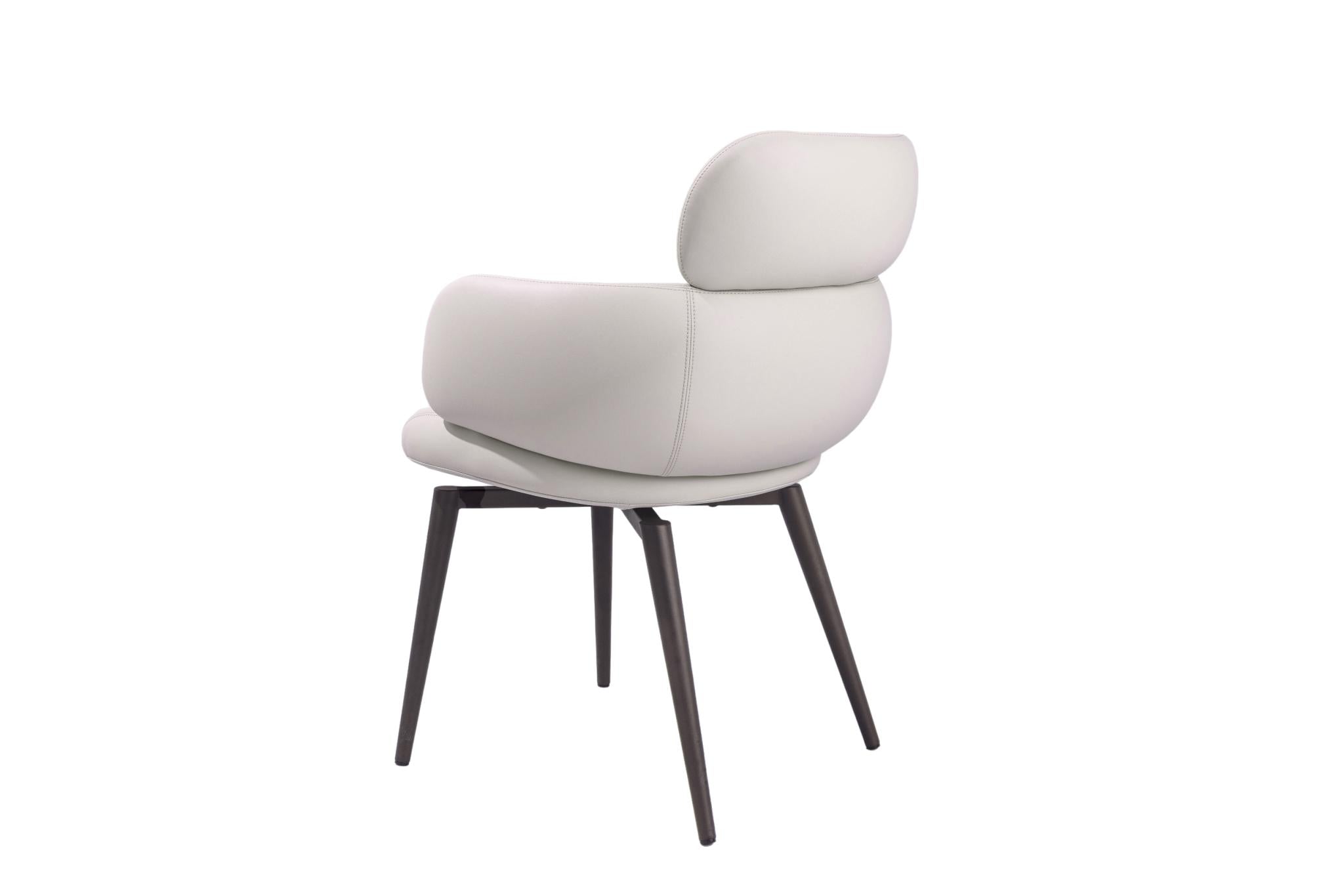 Light Gray and Black Faux Leather and Metal Dining Arm Chair