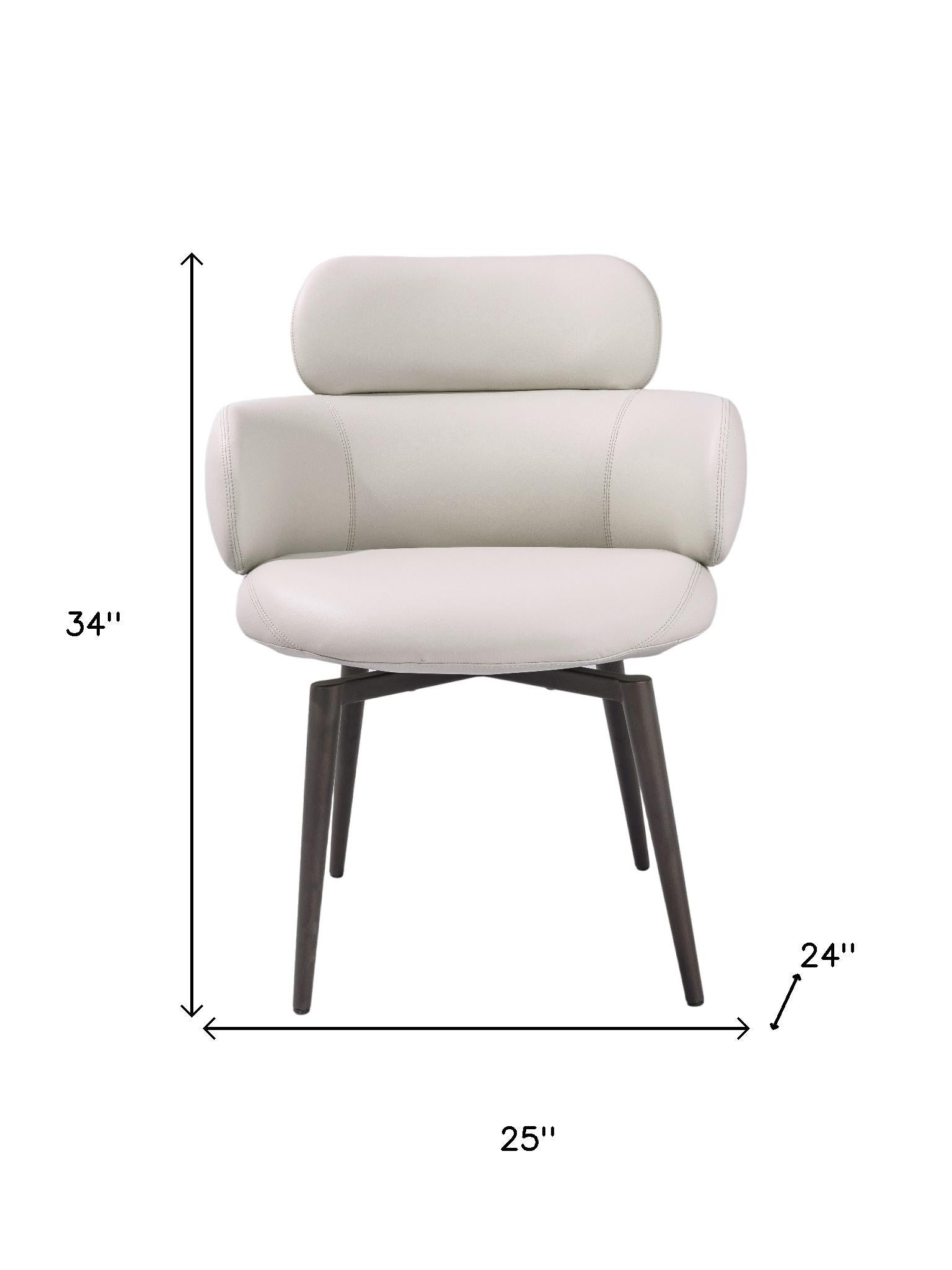 Light Gray and Black Faux Leather and Metal Dining Arm Chair