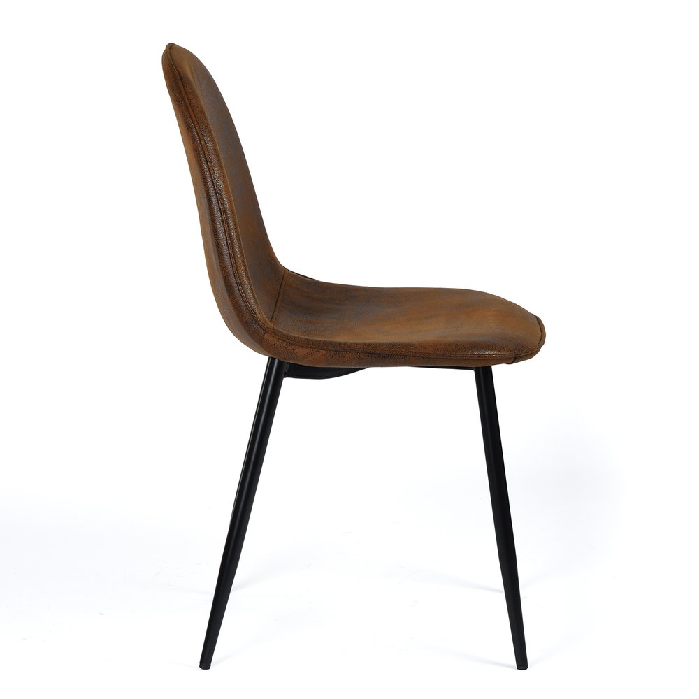 Set of Four Espresso and Black Faux Suede and Steel Dining Side Chairs
