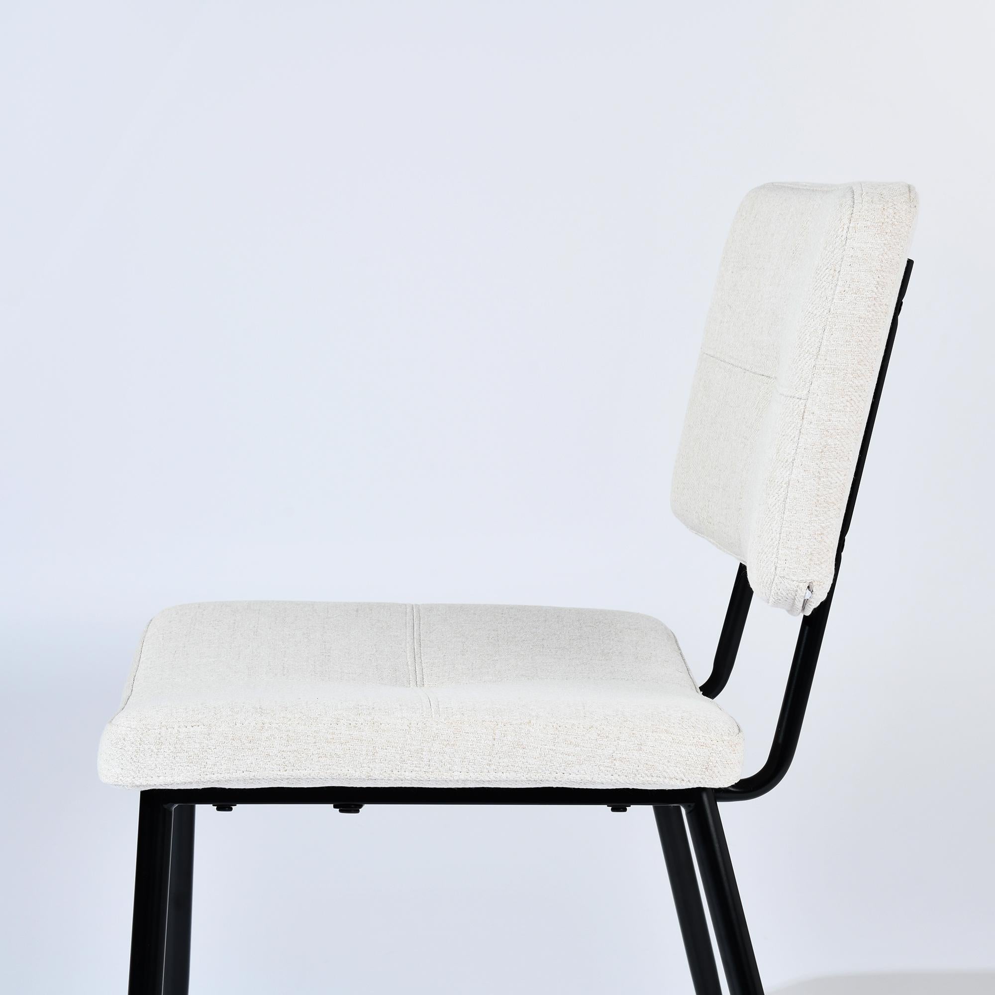 Set of Four Beige and Black Fabric and Steel Dining Side Chairs