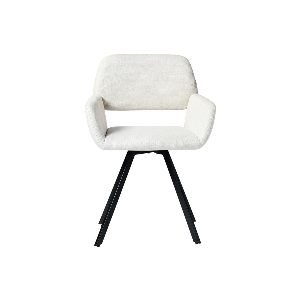 Set of Two Beige and Black Fabric and Steel Dining Arm Chairs