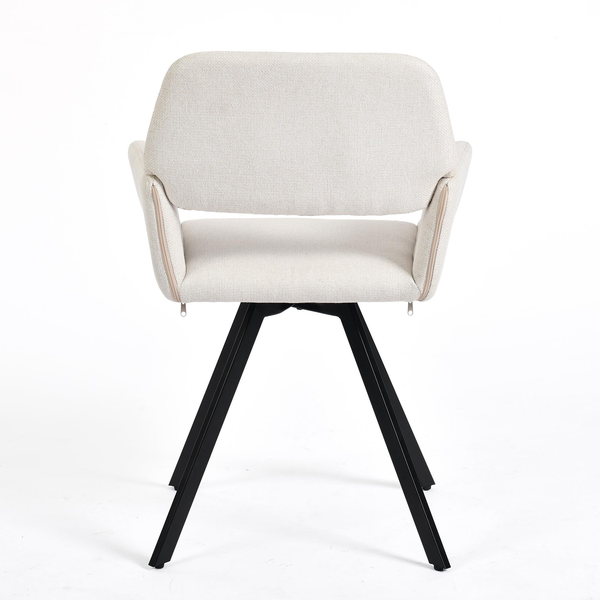 Set of Two Beige and Black Fabric and Steel Dining Arm Chairs