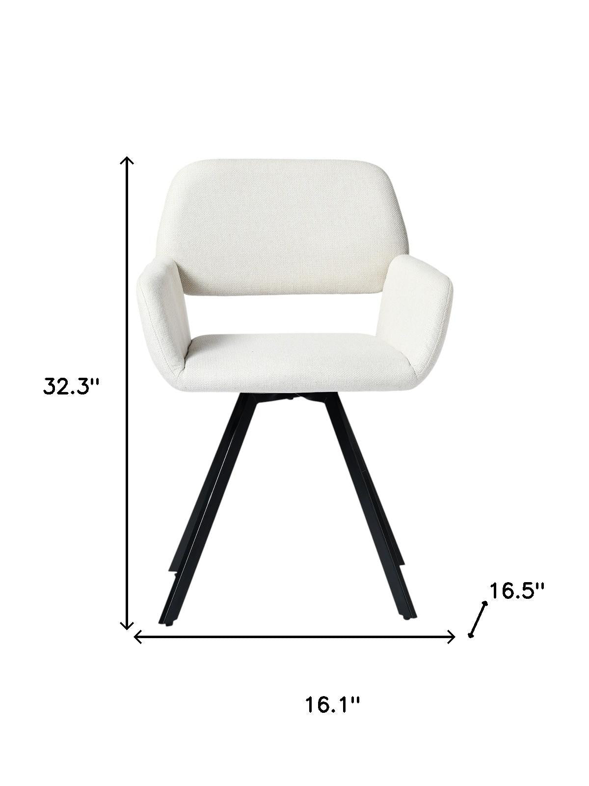 Set of Two Beige and Black Fabric and Steel Dining Arm Chairs