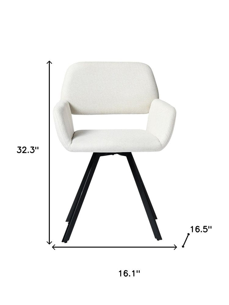Set of Two Beige and Black Fabric and Steel Dining Arm Chairs