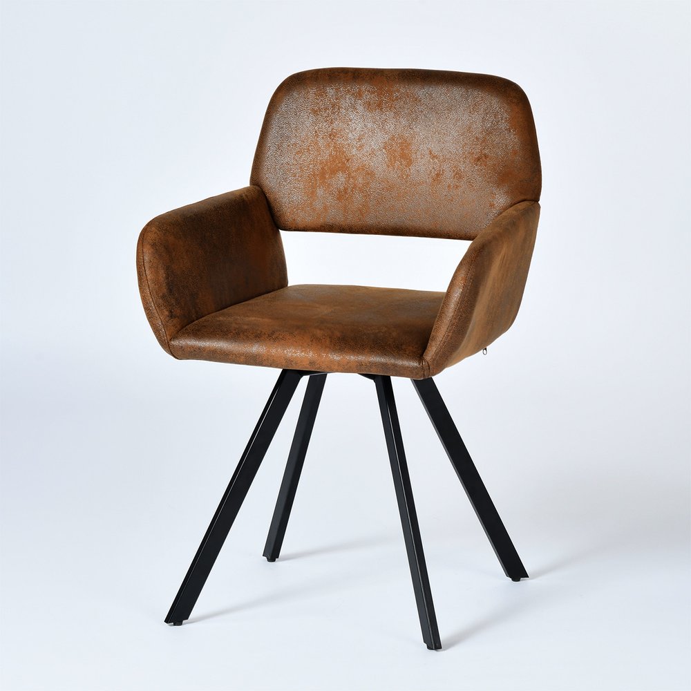 Set of Two Espresso and Black Faux Suede and Steel Dining Arm Chairs